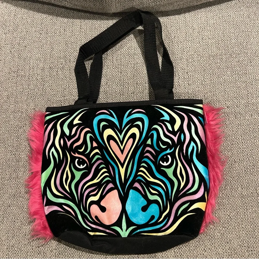 Peachtree Playthings Zebra Velvet Tote Bag Colorful Neon
